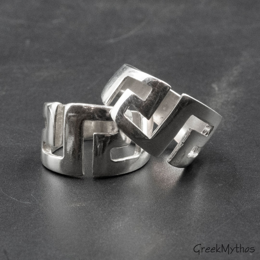Wide Band Sterling Silver Greek Key Ring - Etsy