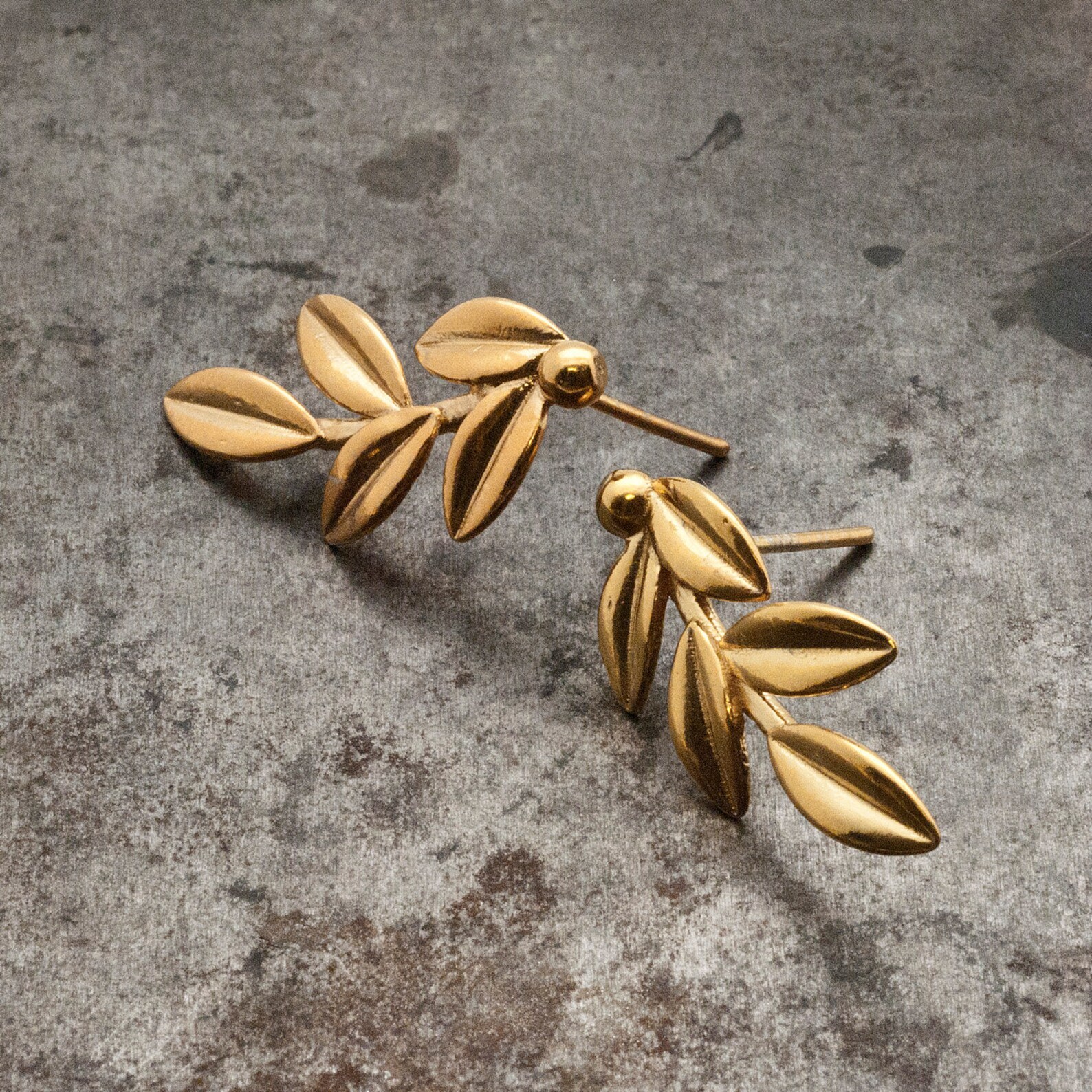 Gold Olive Leaves Earrings Olive Twig Stud Earrings Elegant Etsy