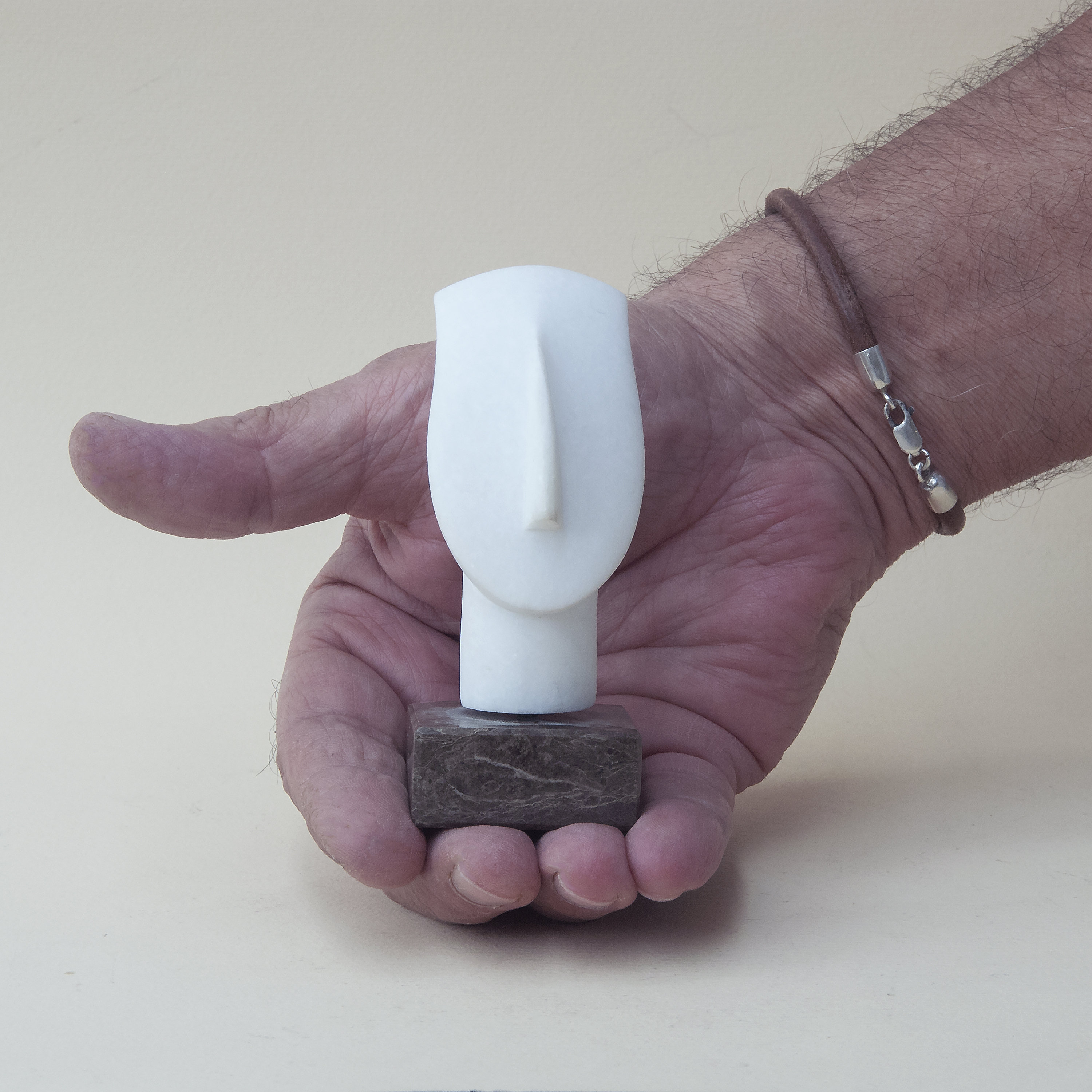 Small White Marble Sculpture, Abstract Cycladic Figurine Head, Minimalist Sculpture, Ancient