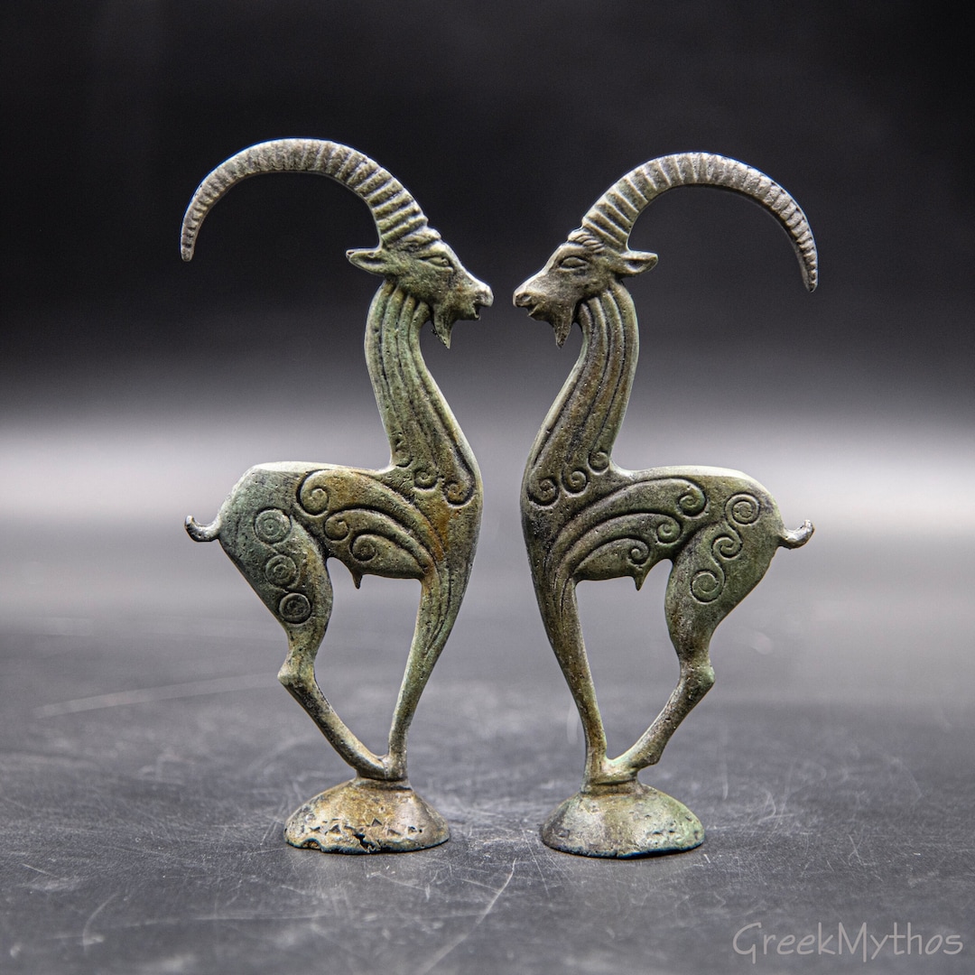Statue Antique En Bronze - Sculpture Bouquetin - Style Grec - Déco Adulte