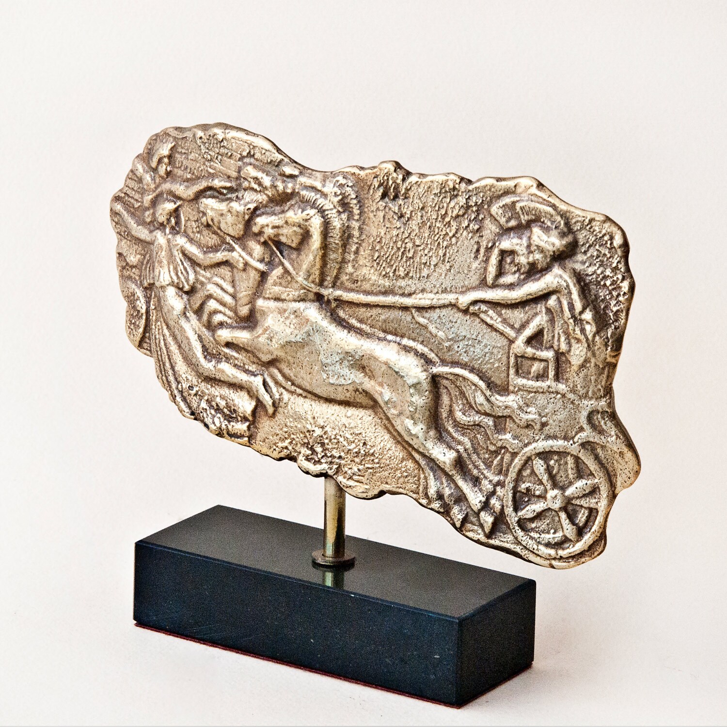 Ancient Greek Horses Chariot and Charioteers Bronze Relief Sculpture