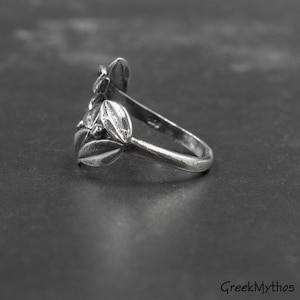 Sterling Silver Olive Leaves Large Ring, Twisted Olive Twig Elegant Ring, Adjustable Handmade Ring, Goddess Athena Symbol Greek Jewelry image 7
