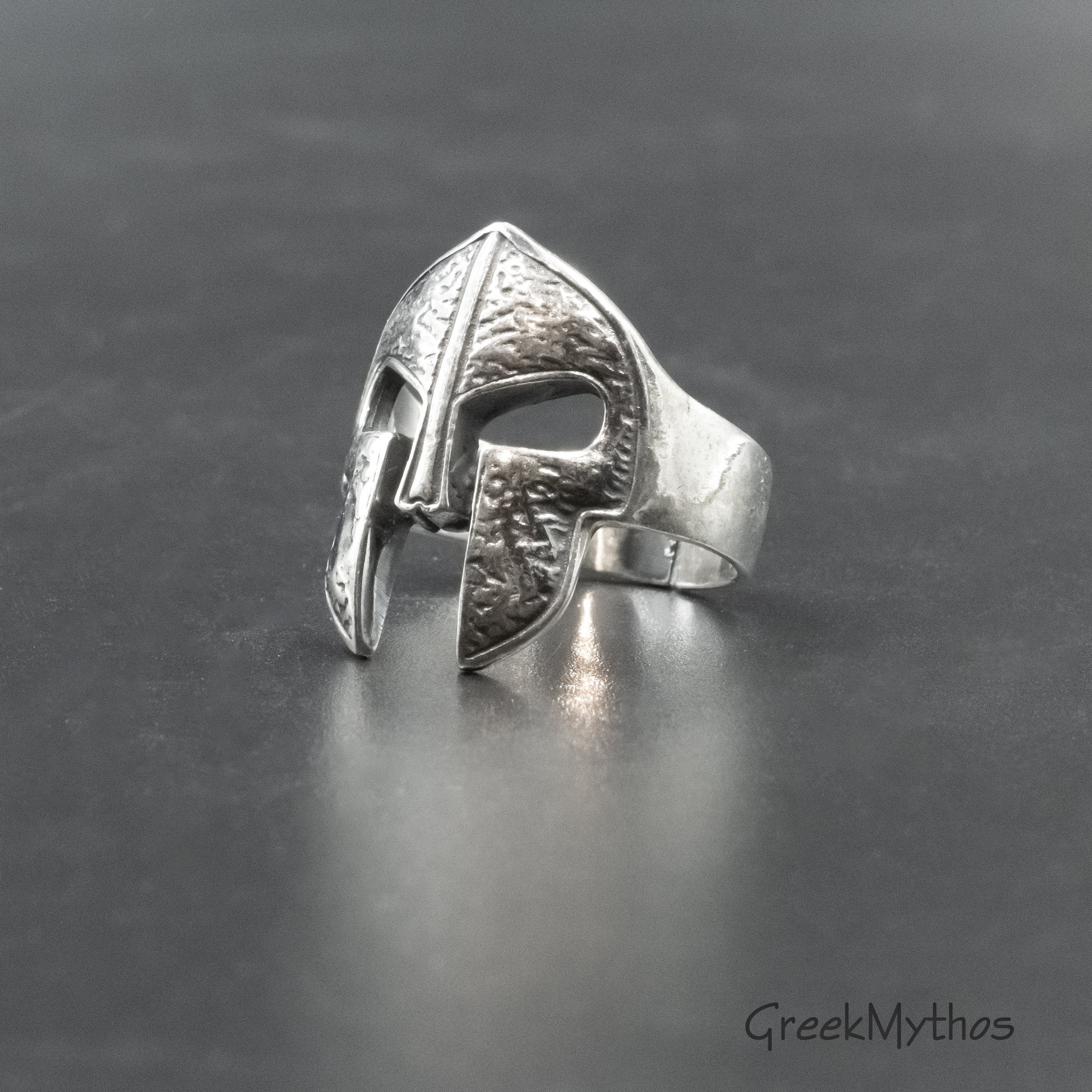 Sterling Silver Spartan Greek Helmet Ring, Men Statement Ring, Ancient