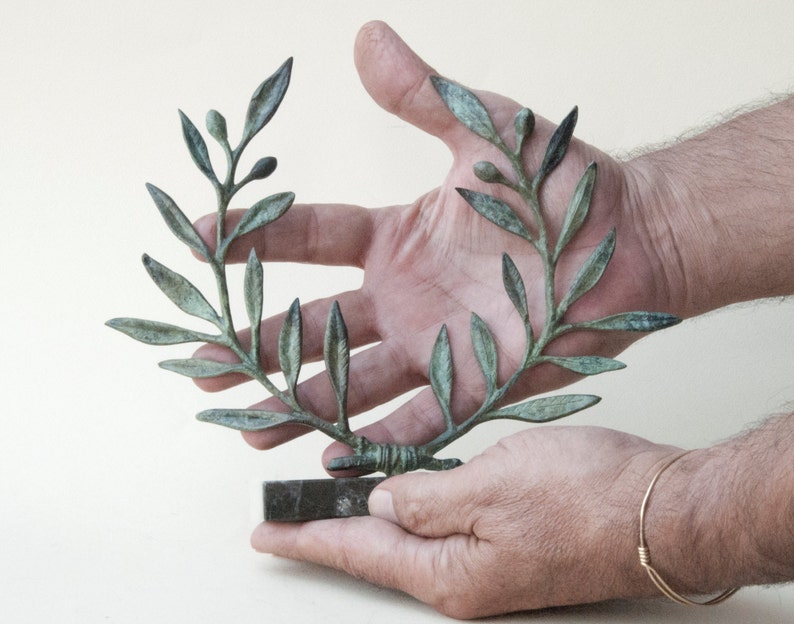 Bronze Olive Wreath Greek Sculpture, Olive Tree Branches, Ancient Greece Goddess Athena Symbol, Greek Mythology and Art image 5