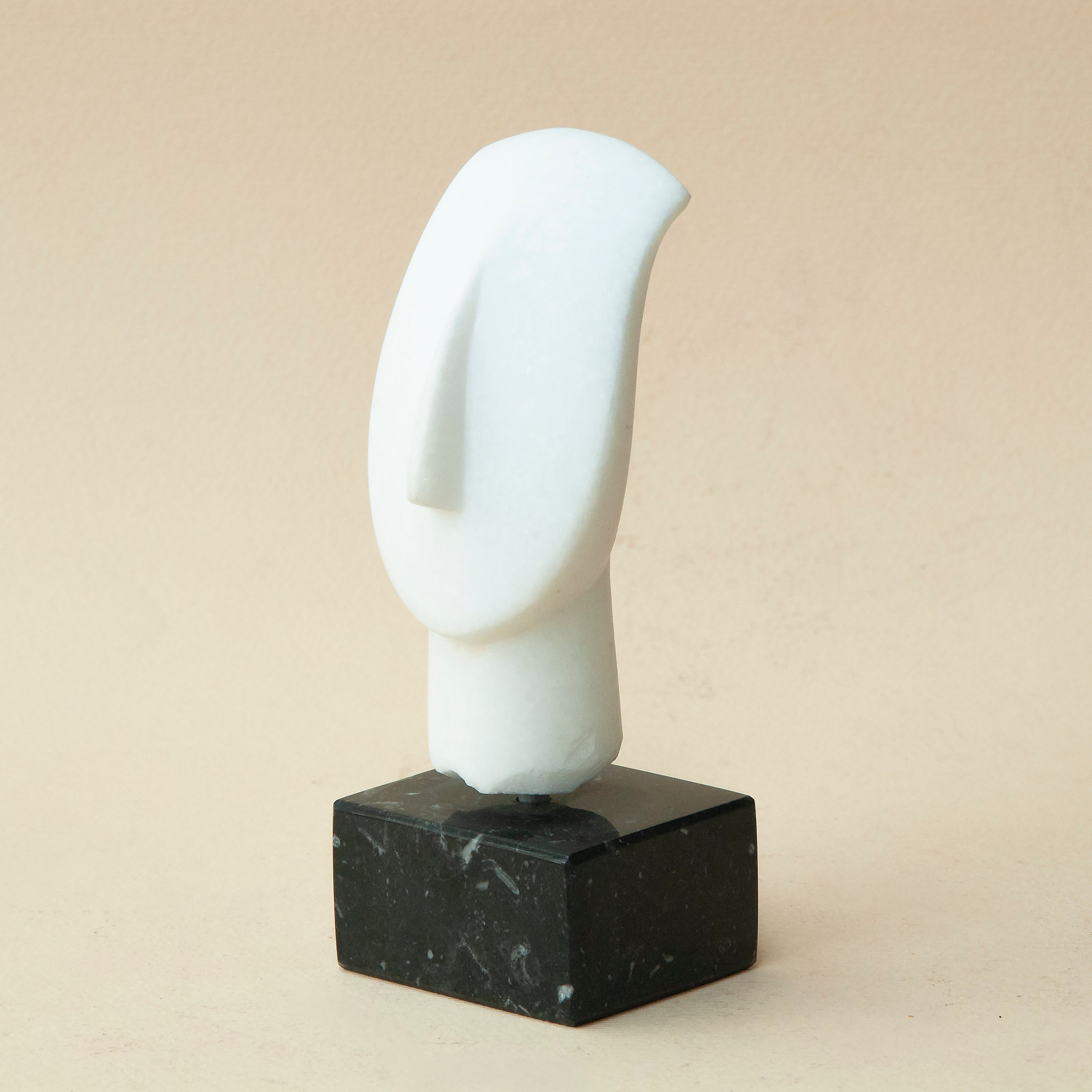 White Marble Sculpture, Small Abstract Cycladic Figurine Head, Minimalist Sculpture, Ancient