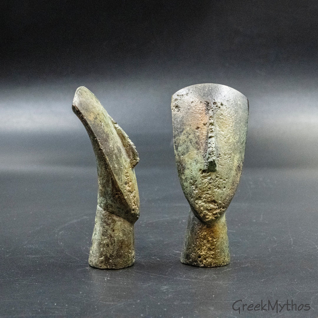 Greek Cycladic Figurine Head Small Bronze Statue Minimalist - Etsy