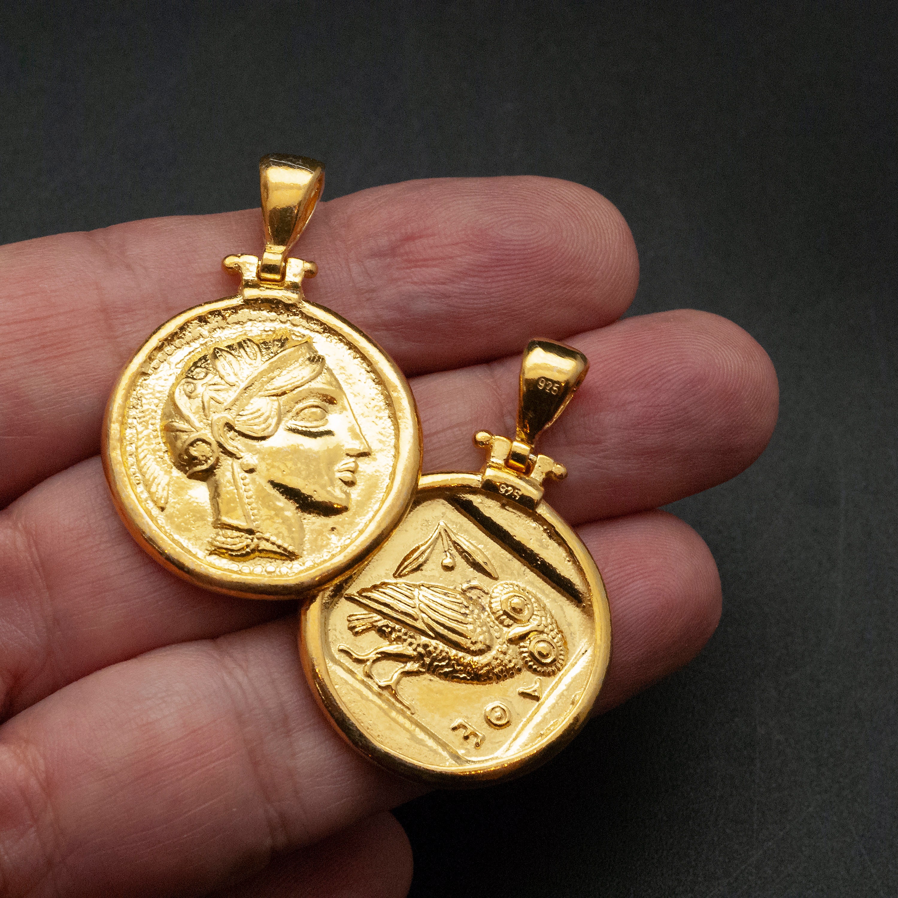 Greek Gold Coin Necklace With Goddess Athena Ancient Greece Coin Men s 