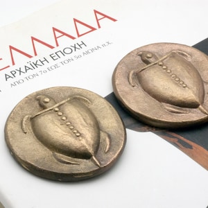 Ancient Greek Drachma Coin Bronze Paperweight, Aegina Island Sea Turtle Coin 530 BC. Museum Replica, Desk Top Decor, Office Accessory image 3