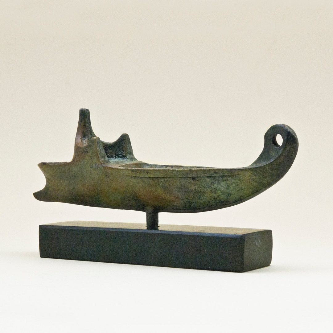 Bronze Ship Oil Lamp, Ancient Greek Oil Lamp in Form of a Boat, Bronze