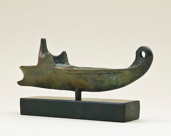 Lámpara de aceite de barco de bronce, lámpara de aceite griega antigua en forma de barco, escultura de bronce, réplica de museo, arte coleccionable, antigua Grecia