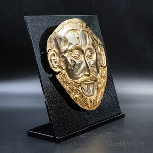 Ancient Greek Mycenean Mask of Agamemnon, Copper 24K Gold Plated Relief, Trojan War Mycenaean Legendary King Mask, Museum Quality Art image 6