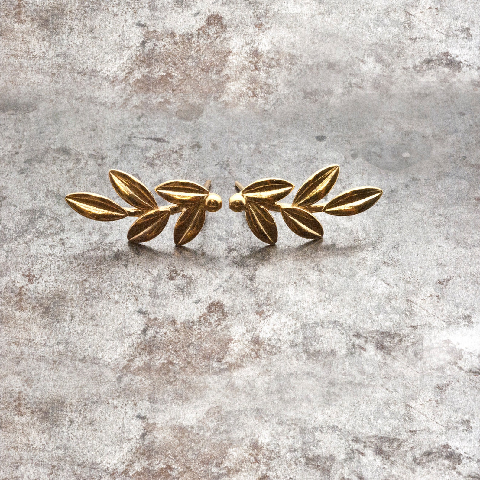 Gold Olive Leaves Earrings Olive Twig Stud Earrings Elegant Etsy