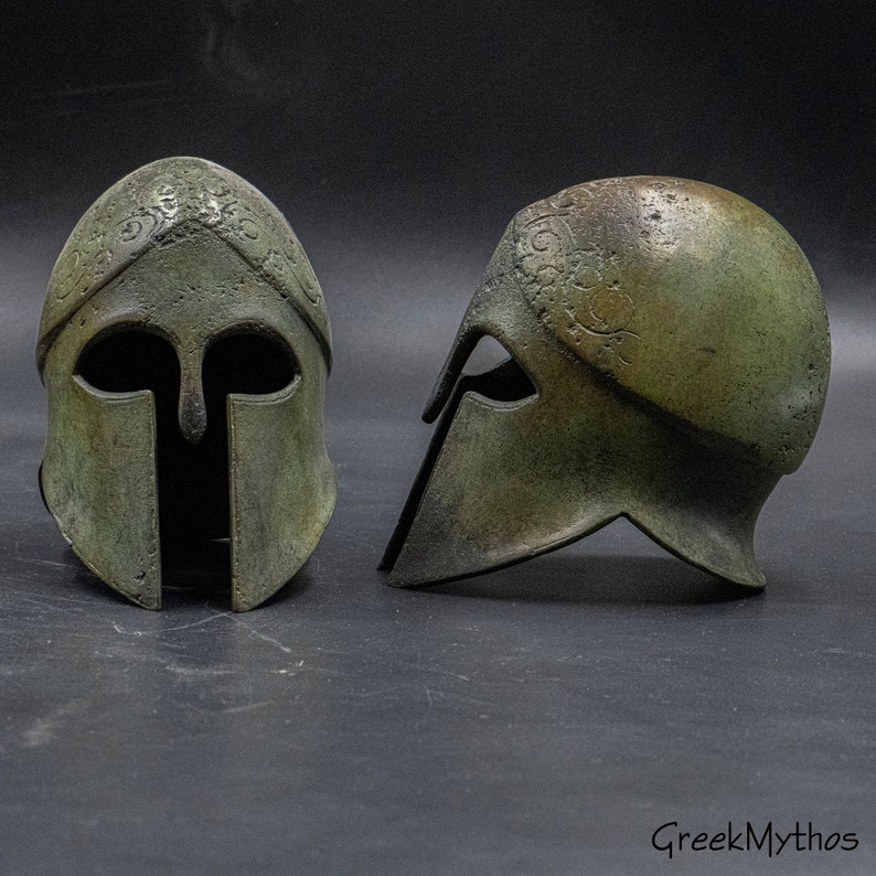 Ancient Greek Bronze Helmet, Corinthian Spartan War Helmet Museum Replica, Metal Art Sculpture, Collectible Art Gift image 2