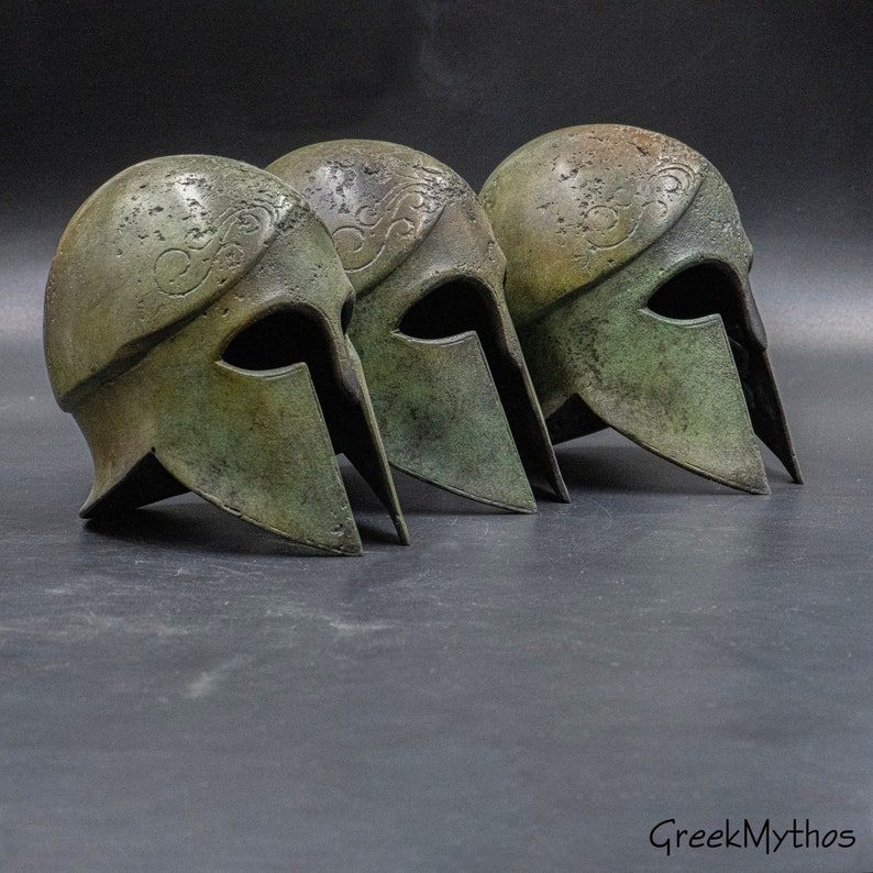 Ancient Greek Bronze Helmet, Corinthian Spartan War Helmet Museum Replica, Metal Art Sculpture, Collectible Art Gift image 1