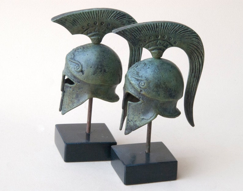 Ancient Greek Spartan Bronze Helmet with Crest, War Helmet Museum Replica, Greek Art Sculpture, Greek Art Decor image 1