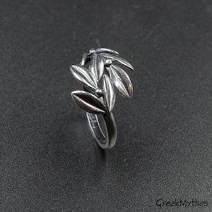 Sterling Silver Olive Leaves Large Ring, Twisted Olive Twig Elegant Ring, Adjustable Handmade Ring, Goddess Athena Symbol Greek Jewelry image 2