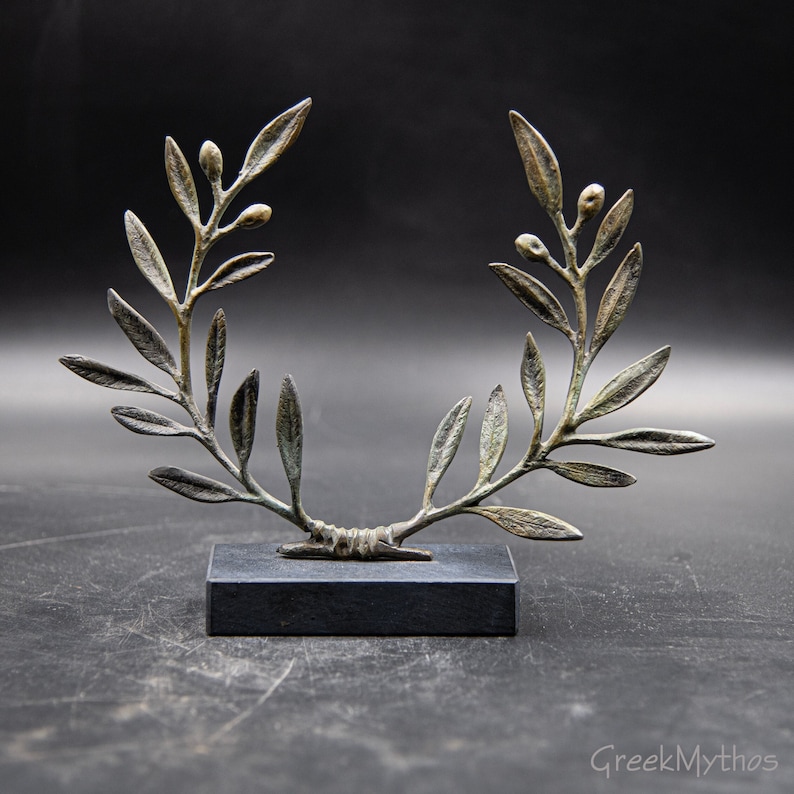 Bronze Olive Wreath Greek Sculpture, Olive Tree Branches, Ancient Greece Goddess Athena Symbol, Greek Mythology and Art image 1