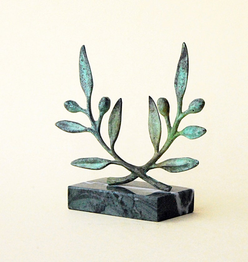 Olive Wreath Bronze Sculpture, Olive Tree Branches, Ancient Greece Goddess Athena Symbol, Greek Mythology and Art image 3