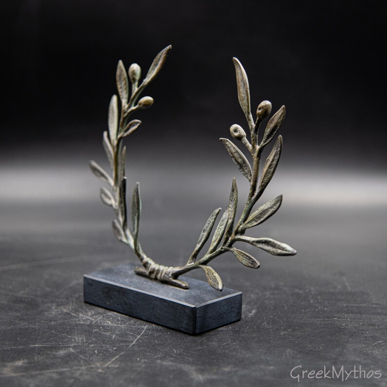 Bronze Olive Wreath Greek Sculpture, Olive Tree Branches, Ancient Greece Goddess Athena Symbol, Greek Mythology and Art image 6