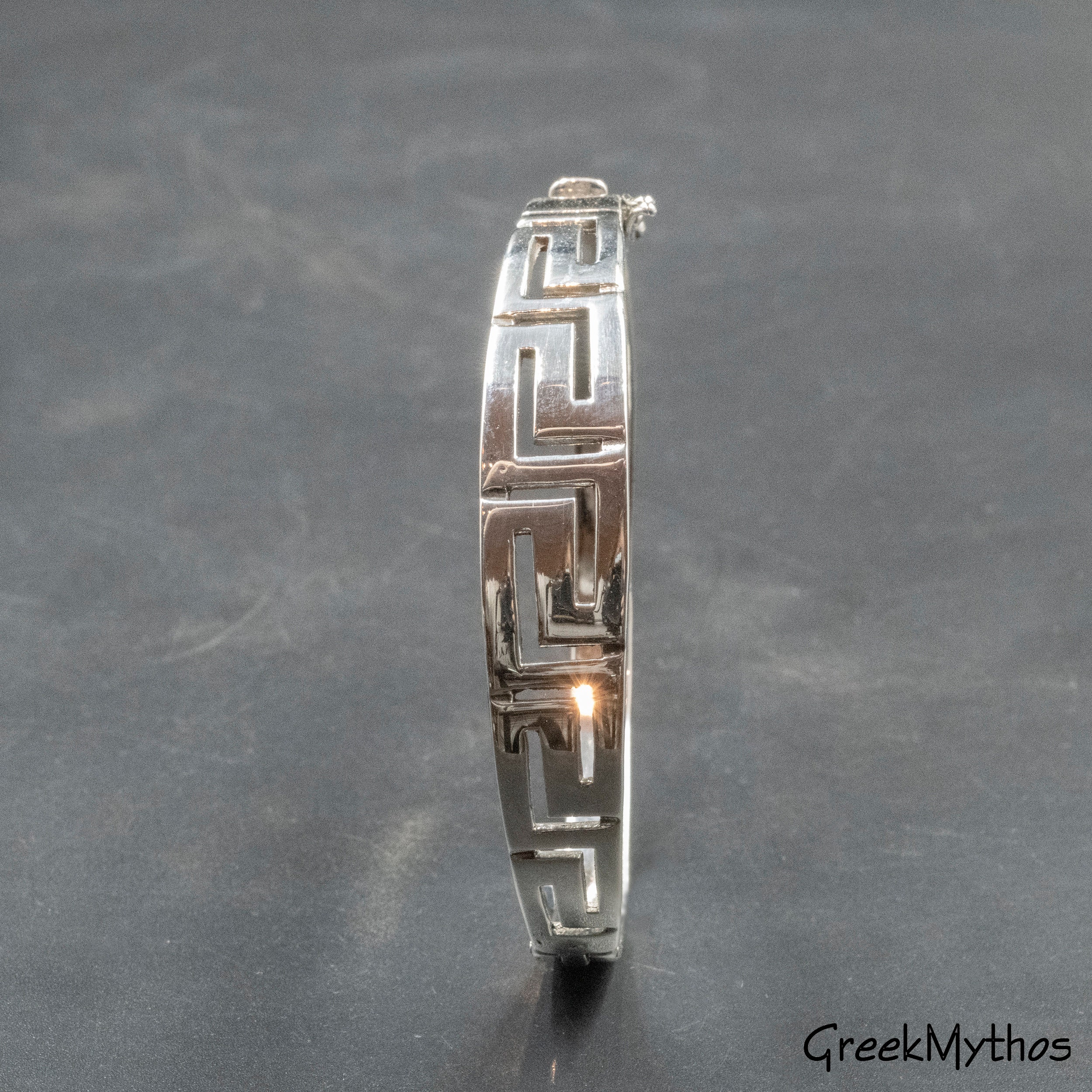 Greek Key Bracelet with Tiger Eye Beads – 925 Sterling Silver