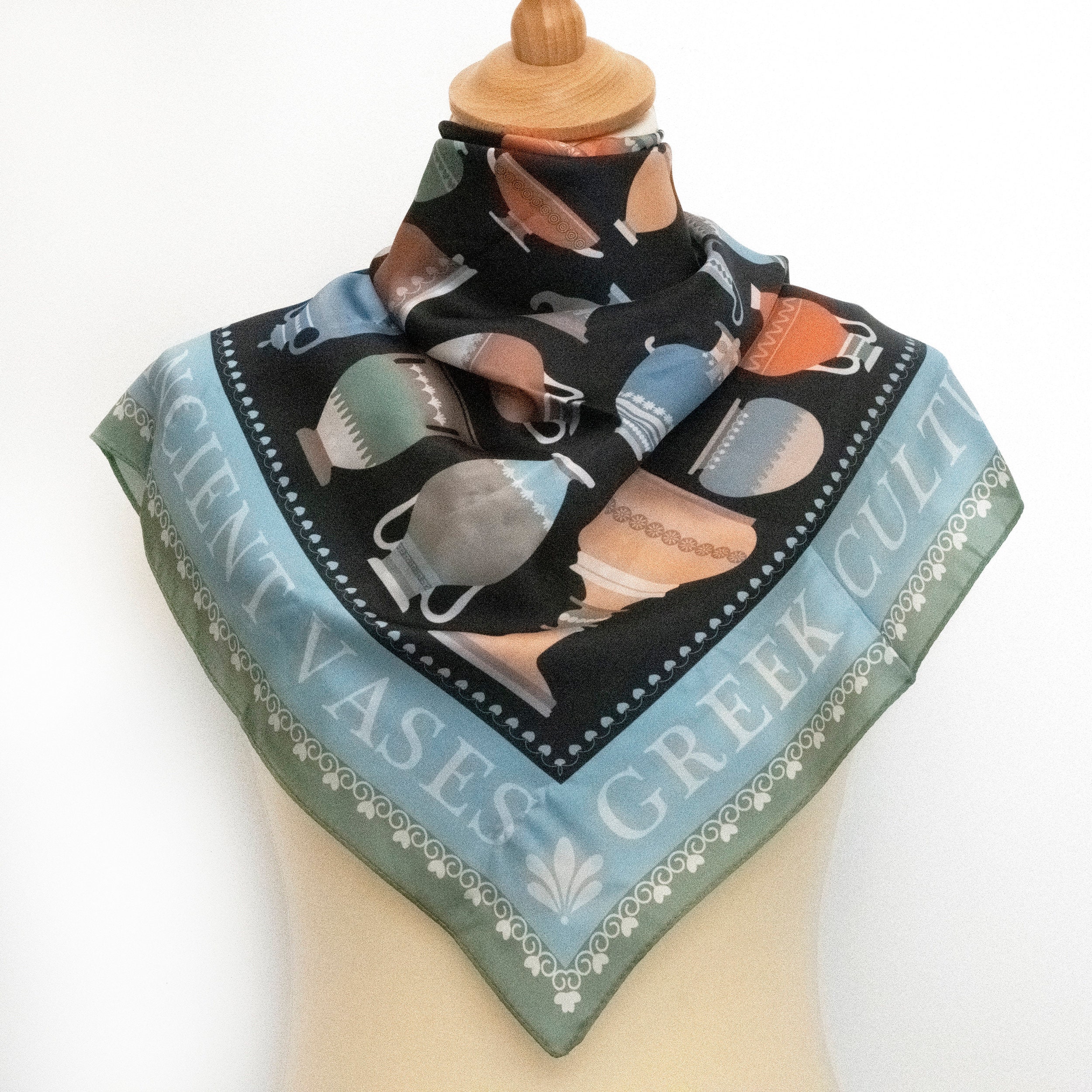 Large Square Silky Scarf with Ancient Greek Vases, Square Women Shawl ...