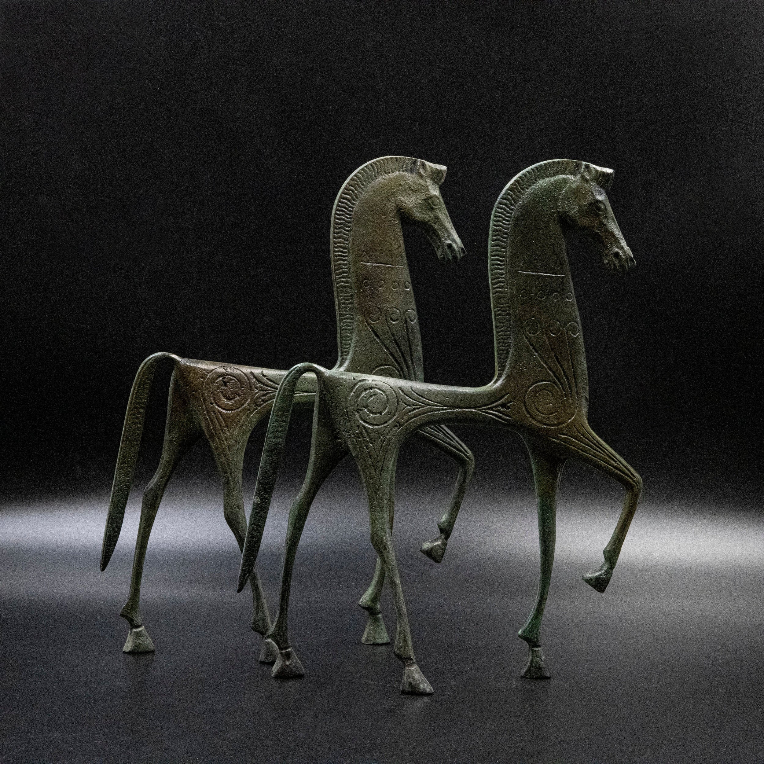 Greek Bronze Large Horse, Geometric Era Metal Art Statue, Bronze