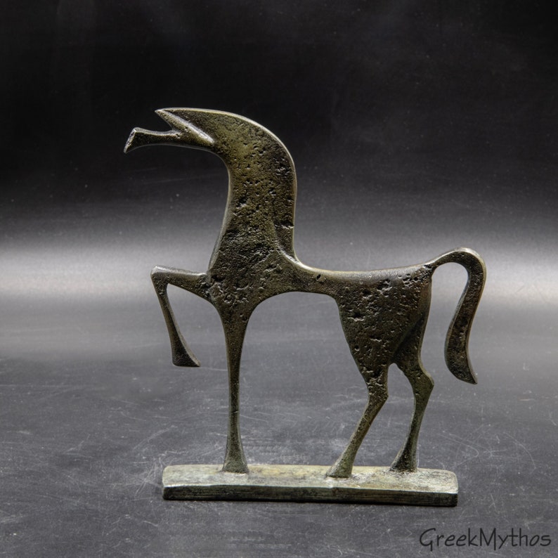 Ancient Greek Bronze Horse Museum Replica, Greek Geometric Era Metal Art Sculpture, Equine Home Decor, Unique Horse Lover Art Gift image 1