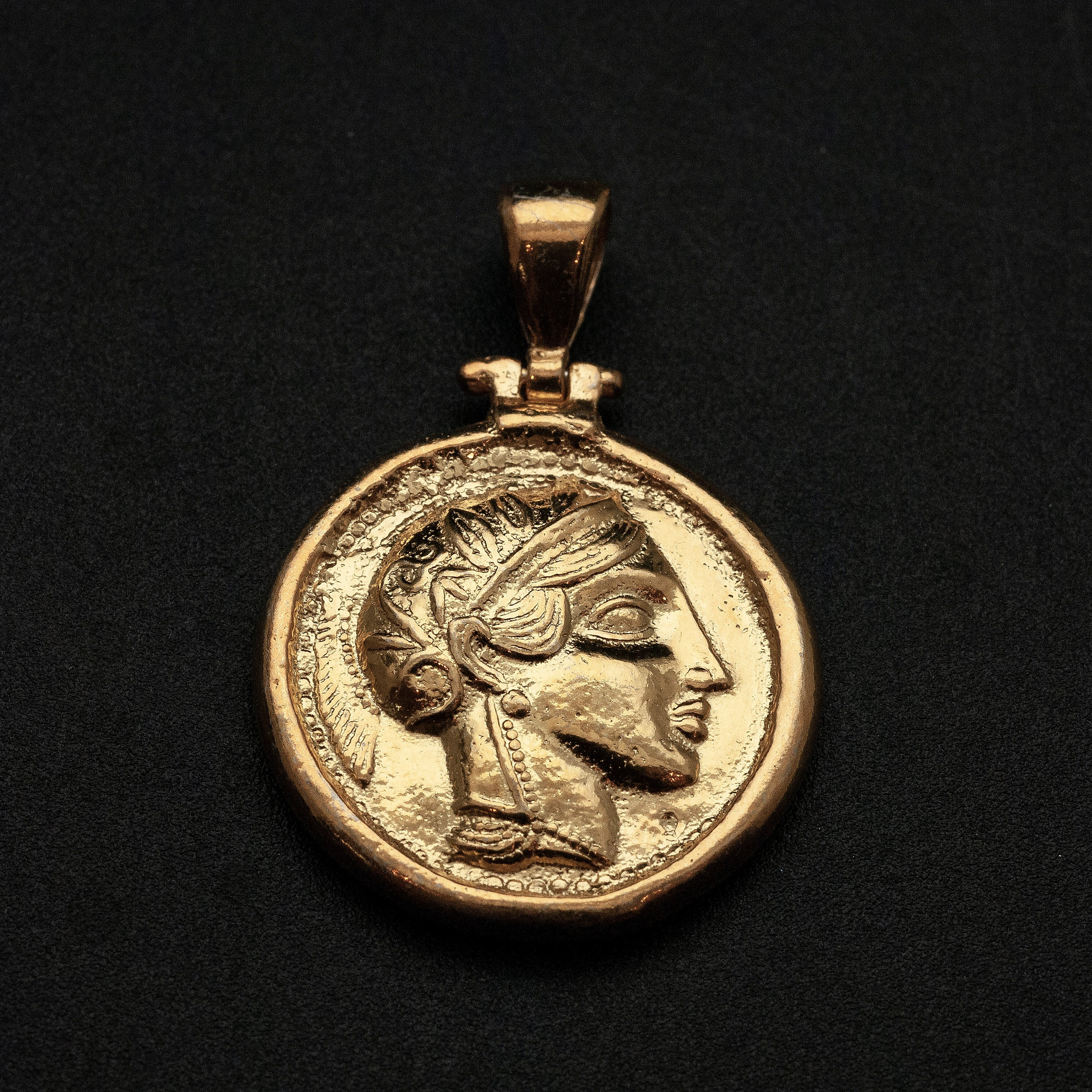 Greek Gold Coin Necklace with Goddess Athena Ancient Greece