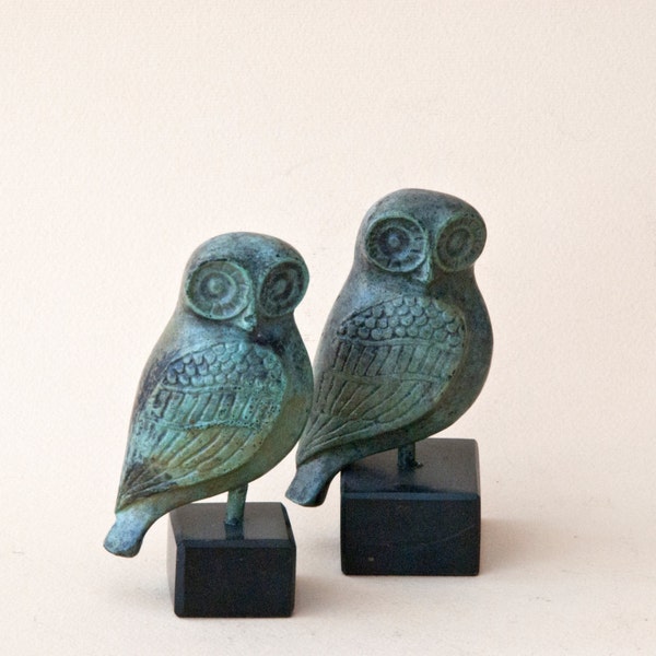 Petit hibou Bronze grec métal Art Sculpture, Musée d’Art de qualité, Art grec, la Grèce antique, symbole d’Athéna déesse, oiseau de la sagesse, oiseau en métal