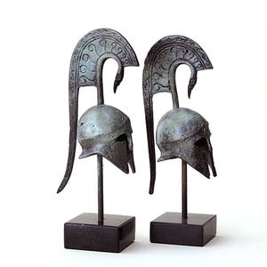 Ancient Greek Helmet with Serpent Crest Bronze Metal Sculpture, Ancient Greece Corinthian War Helmet, Collectible Art, Museum Replica image 1