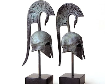 Ancient Greek Helmet with Serpent Crest Bronze Metal Sculpture, Ancient Greece Corinthian War Helmet, Collectible Art, Museum Replica