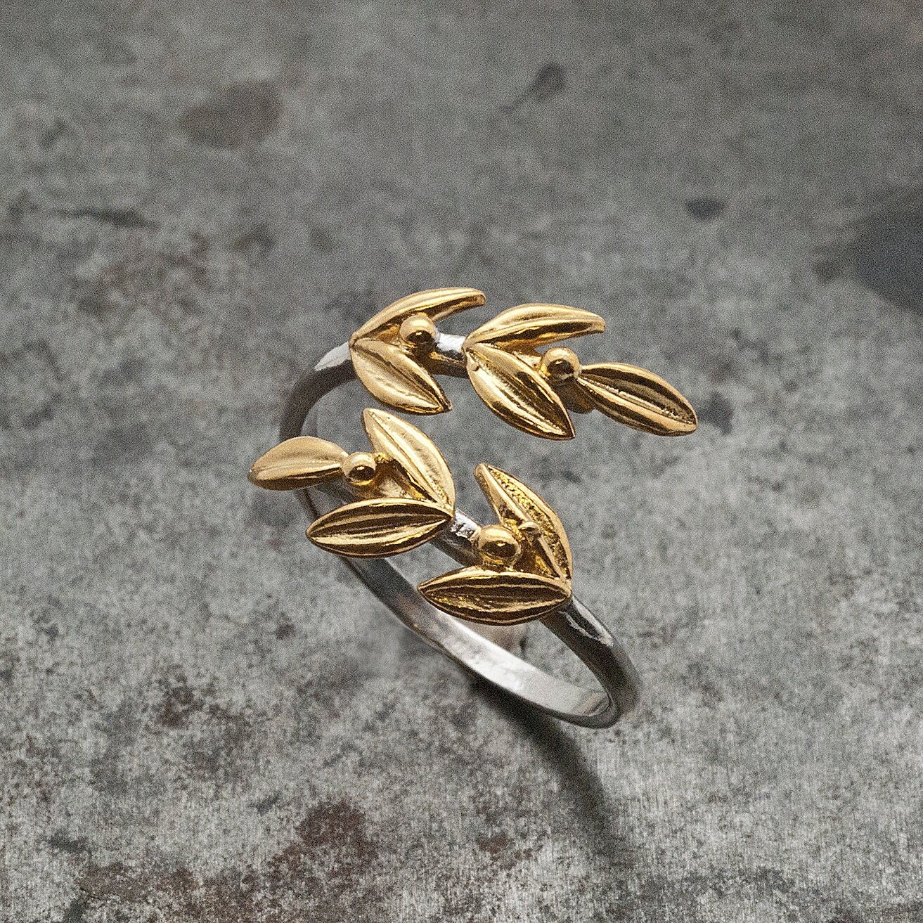 Handmade Gold Leaves Ring, Twisted Olive Adjustable Twig, Goddess Athena  Greek Jewelry