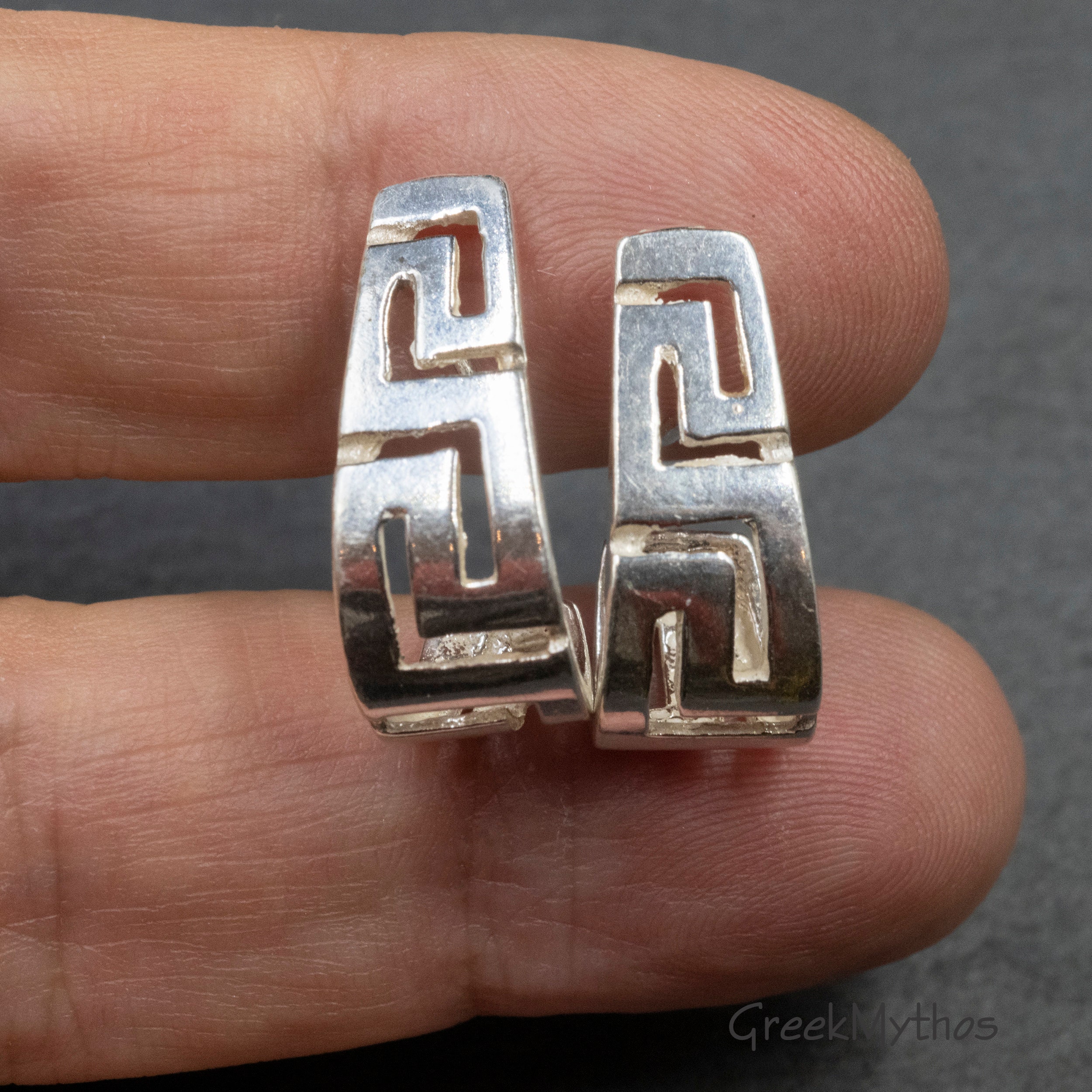 Sterling Silver Greek Key Earrings, Infinity Symbol Greek Key Hoops