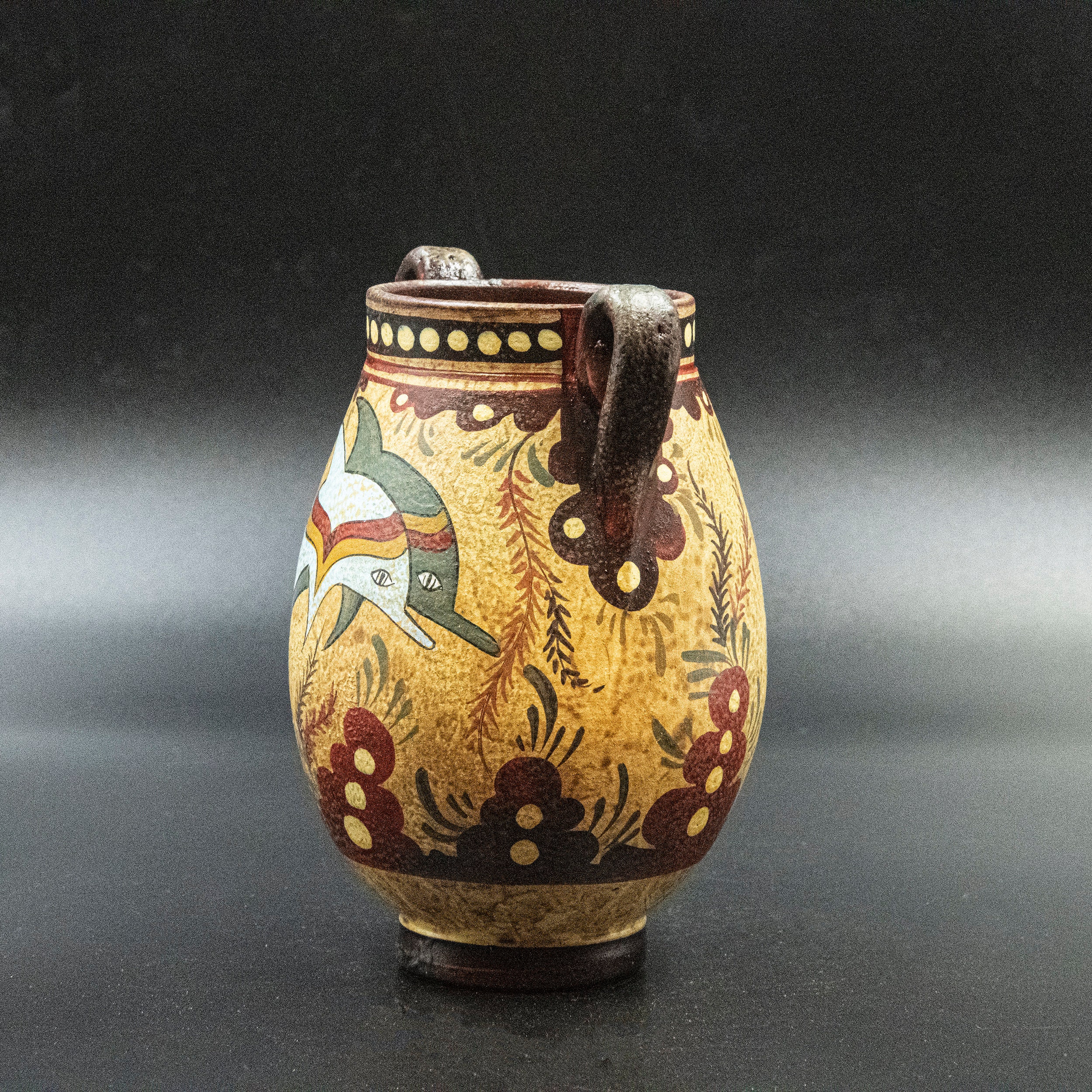 Greek Minoan Terracotta Vase, TwoHandled Vessel with Handpainted