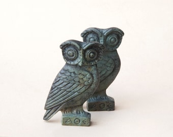 Bronze Owl Small Greek Sculpture, Library and Book Symbol, Bird of Wisdom Goddess Athena Symbol, Ancient Greece Museum Replica