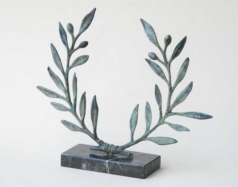 Bronze Olive Wreath Greek Sculpture, Olive Tree Branches, Ancient Greece Goddess Athena Symbol, Greek Mythology and Art image 7