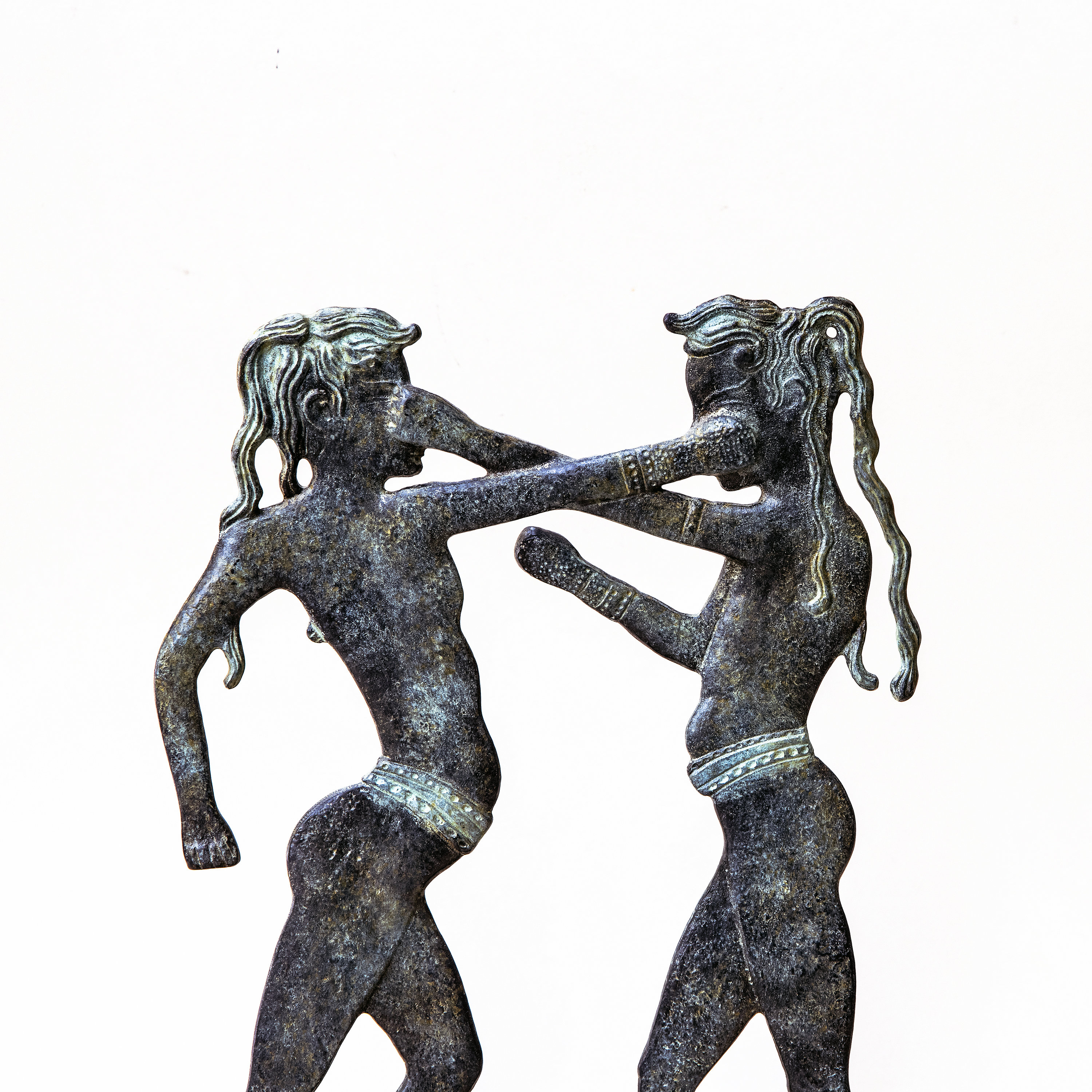 Ancient Santorini Boxers Bronze Statue, Museum Reproduction of