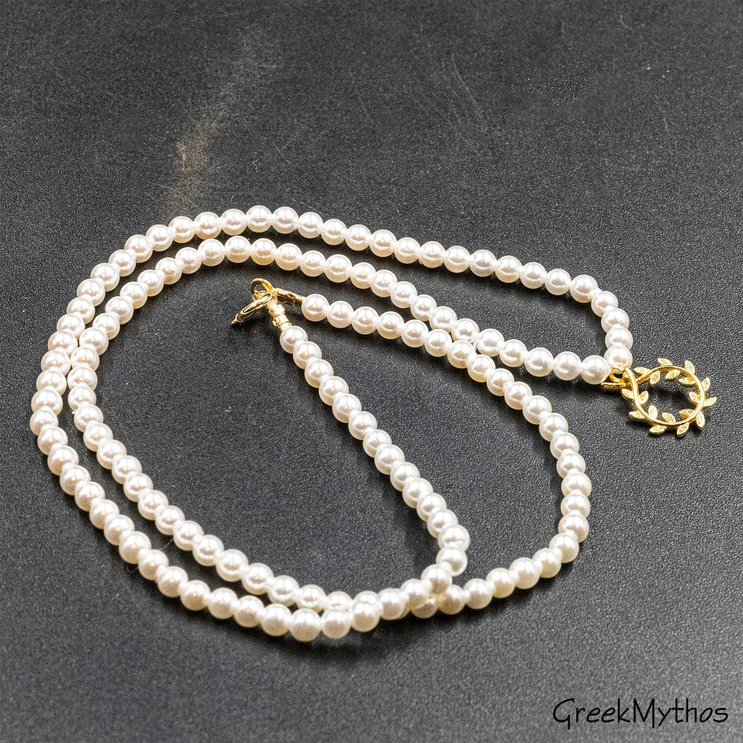 Gold Olive Wreath Delicate White Pearls Necklace, Ancient Greece ...