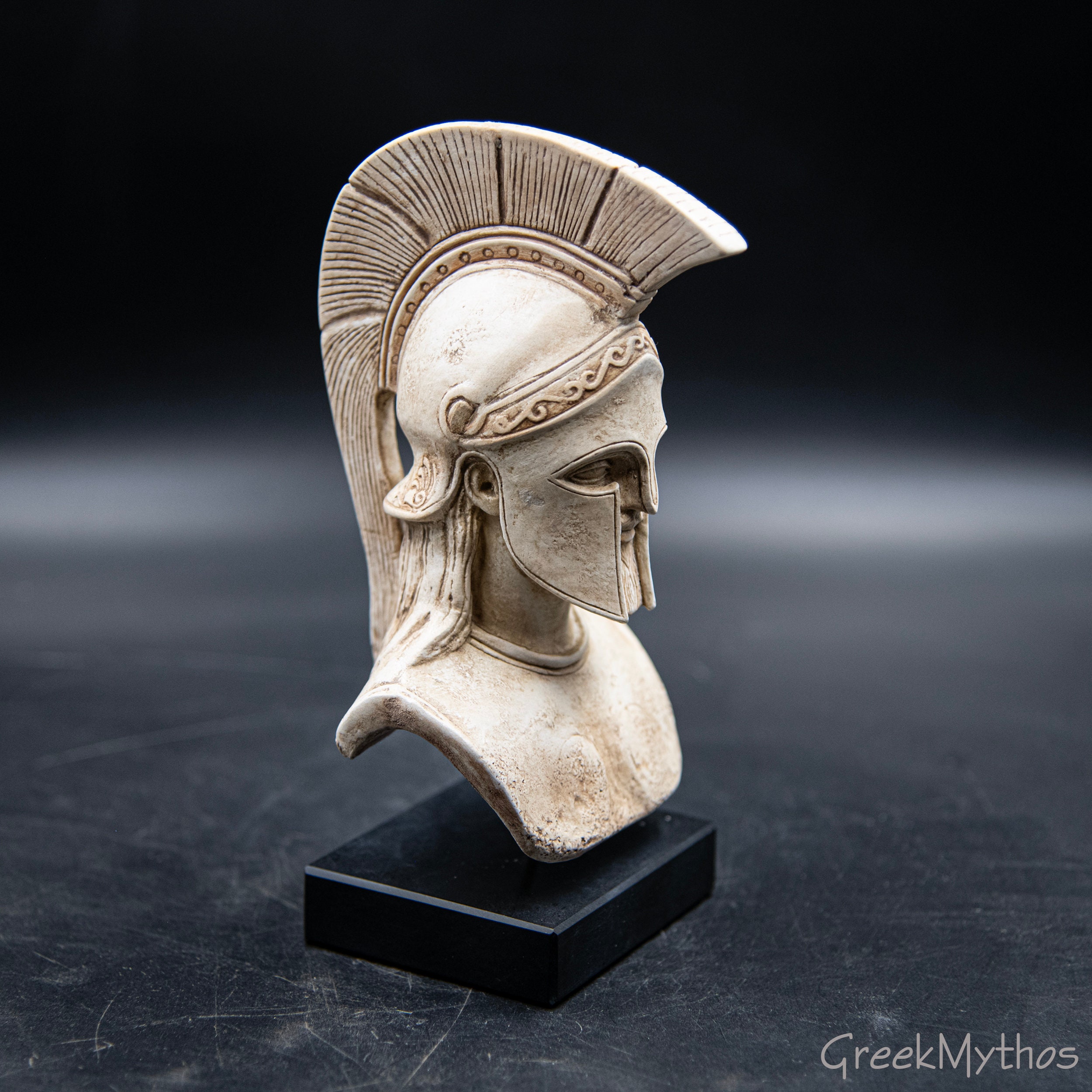 King Leonidas of Sparta Bust Statue, Greek Spartan Warrior with Helmet