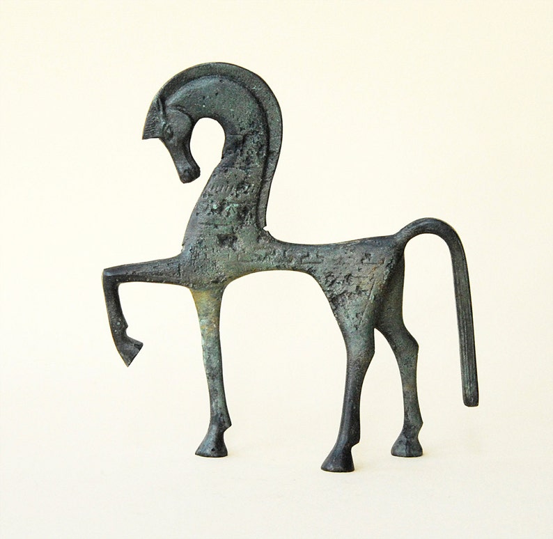 Horse Bronze Sculpture, Ancient Greek Horse in Gallop, Geometric Era Art Sculpture Museum Replica, Equine Art Decor image 2
