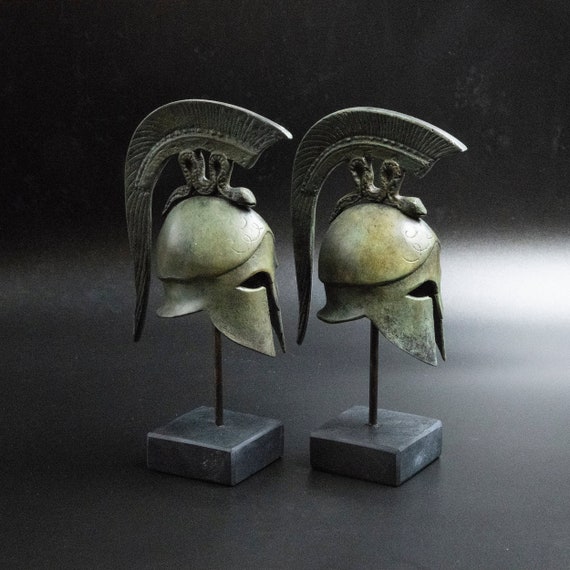 Ancient Greek Spartan Bronze Helmet With Spiraling Serpent Etsy