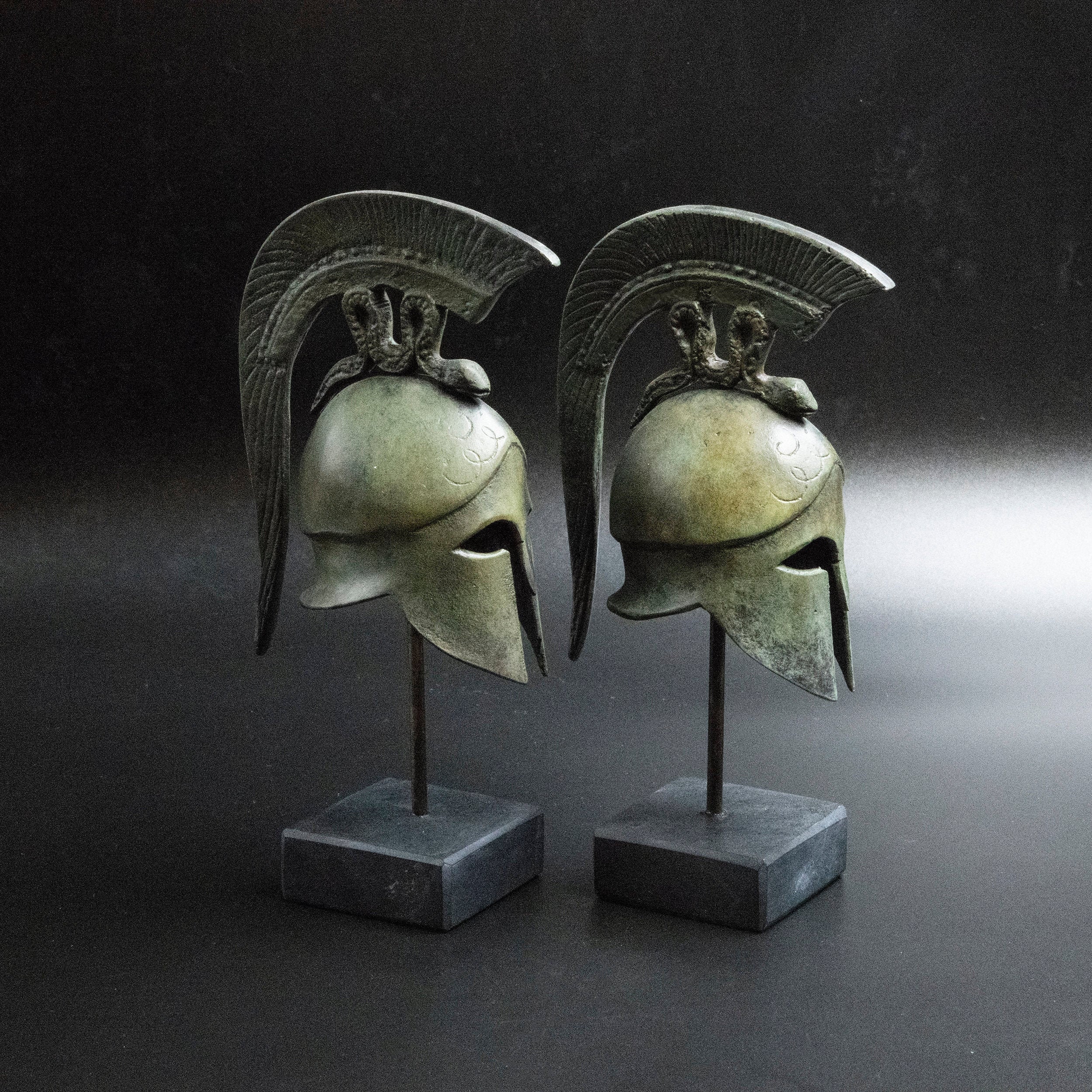 Ancient Greek Spartan Bronze Helmet with Spiraling Serpent Crest