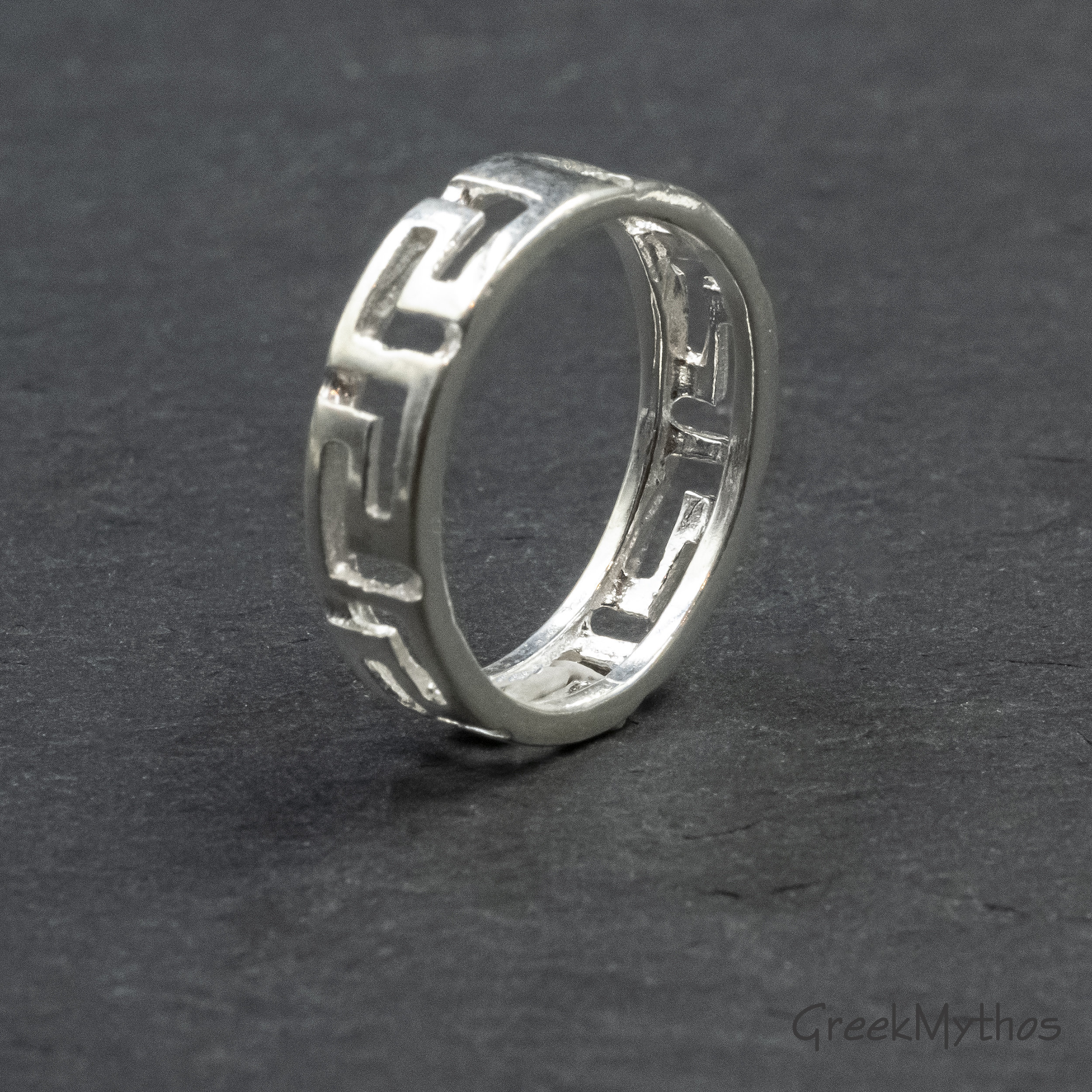 Sterling Silver Greek Key Ring, Greek Wedding Band, Cut Out Greek Key