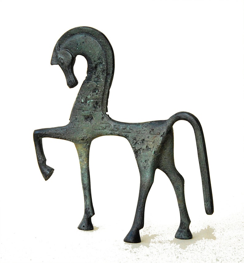 Horse Bronze Sculpture, Ancient Greek Horse in Gallop, Geometric Era Art Sculpture Museum Replica, Equine Art Decor image 3