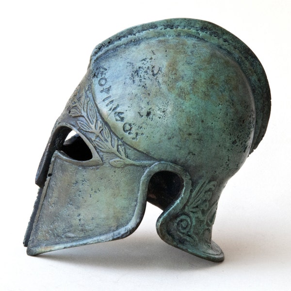 Ancient Greek Corinthian-Spartan Bronze Helmet, Museum Art Sculpture Replica, Greek Art Decor, Unique Statement Gift for Him