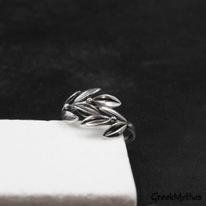 Sterling Silver Olive Leaves Large Ring, Twisted Olive Twig Elegant Ring, Adjustable Handmade Ring, Goddess Athena Symbol Greek Jewelry image 5