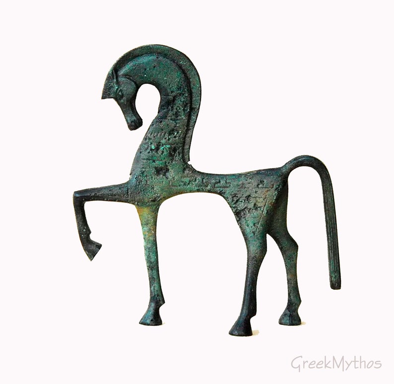 Horse Bronze Sculpture, Ancient Greek Horse in Gallop, Geometric Era Art Sculpture Museum Replica, Equine Art Decor image 1