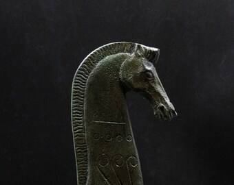 ギリシャブロンズ製大型馬、幾何学模様の金属アート像、ブロンズ彫刻