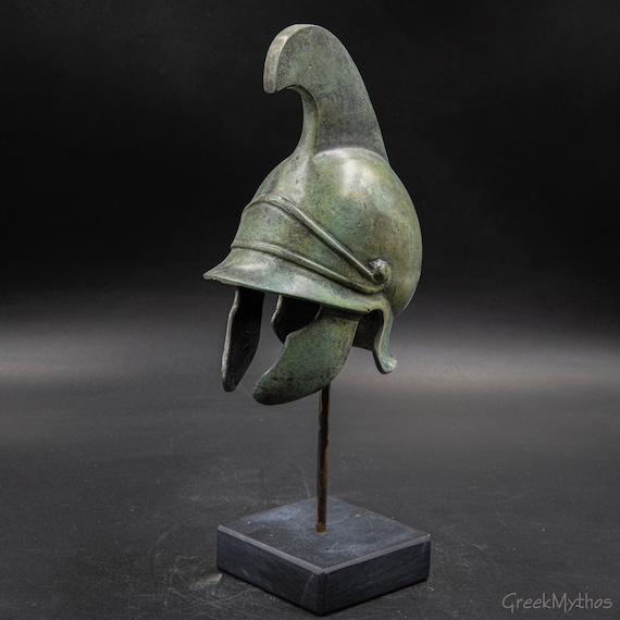 Ancient Greek Macedonian Bronze Helmet With Crest, Museum Replica