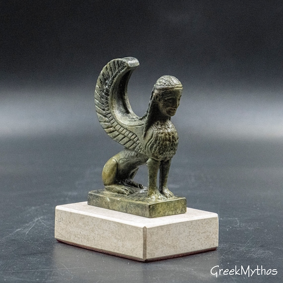 Ancient Greek Mythical Creature Sphinx Small Bronze Statue, Greek Mythology Monsters, Museum Replica, Metal Art Sculpture, Home Decor